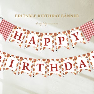 Happy Birthday Banner | Pizza Party, Slice Of Fun | Printable Boys Birthday Party Bunting, Personalized Decor, Birthday Party Garland PZZ