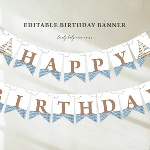 Happy Birthday Banner | Nautical, Sailboat, Our Little Sailor | Printable Boys 1st Birthday Bunting, Custom Birthday Party Decor Garland NAU
