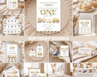 Construction First Birthday Invitation Bundle Printable Boy 1st Birthday Decoration Dump Truck Birthday Party Invite Ideas Editable Template