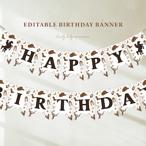 Happy Birthday Banner | My First Rodeo, Cowboy, Wild West | Printable Boys 1st Birthday Bunting, Personalized Party Decorations, Garland MFR