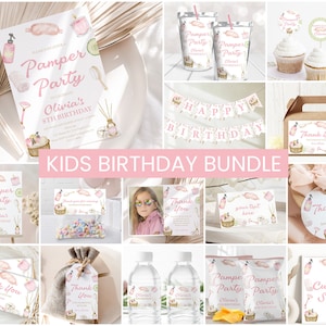 Spa Party Birthday Bundle, Girls Birthday Party Invite | Pamper Party, Glam Party, Makeup Party | Printable Birthday Party Decor, Ideas MKP