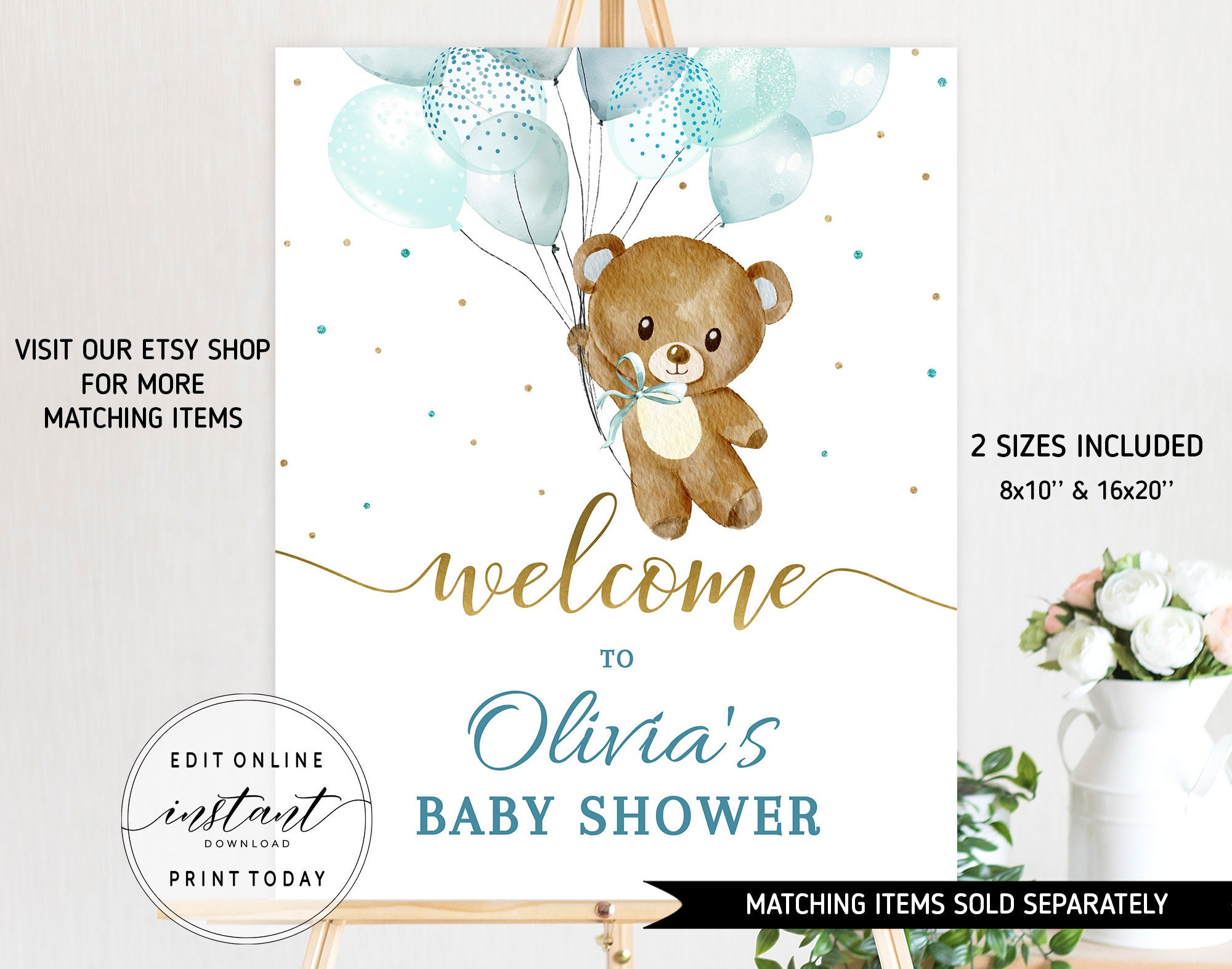 Editable Teddy Bear Baby Shower Invitation Template Bear Baby Etsy
