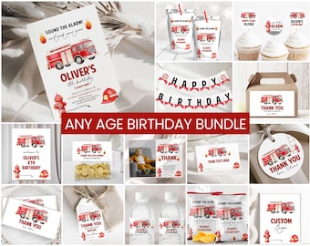 Firetruck Birthday Bundle, Boys Birthday Invite | Fire Engine, Sound The Alarm, Firefighter | Printable Boys Birthday Party Decor, Ideas FT1