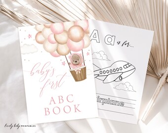 Alphabet Coloring Book Baby's First ABC Book Boho Bear Balloons Girl Baby Shower Game Birthday Keepsakes Coloring Pages Instant Download MW2