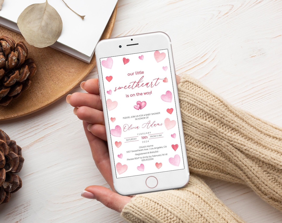 February Invite Girls Baby Shower Invitation, Evite Little Sweetheart, Heart ...