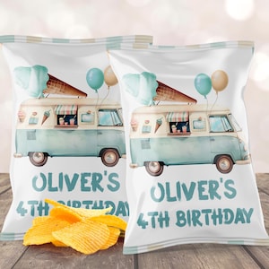 Chips Taschen Vorlage, Jungen Geburtstag Gastgeschenke | Hier ist Die Schaufel, Eiswagen, Retro | Ausdruckbare Kindergeburtstag Gastgeschenke, Deko-Ideen