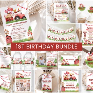Farm Birthday Bundle, 1st Birthday Invite | Farm, Barn Animals, Barnyard, Ranch | Printable Kids First Birthday Party Decoration Ideas Signs