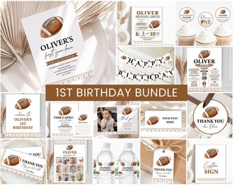 Football Birthday Invitation Bundle, Sports Party Decor + Signs, First Year Down | Printable Editable FOO