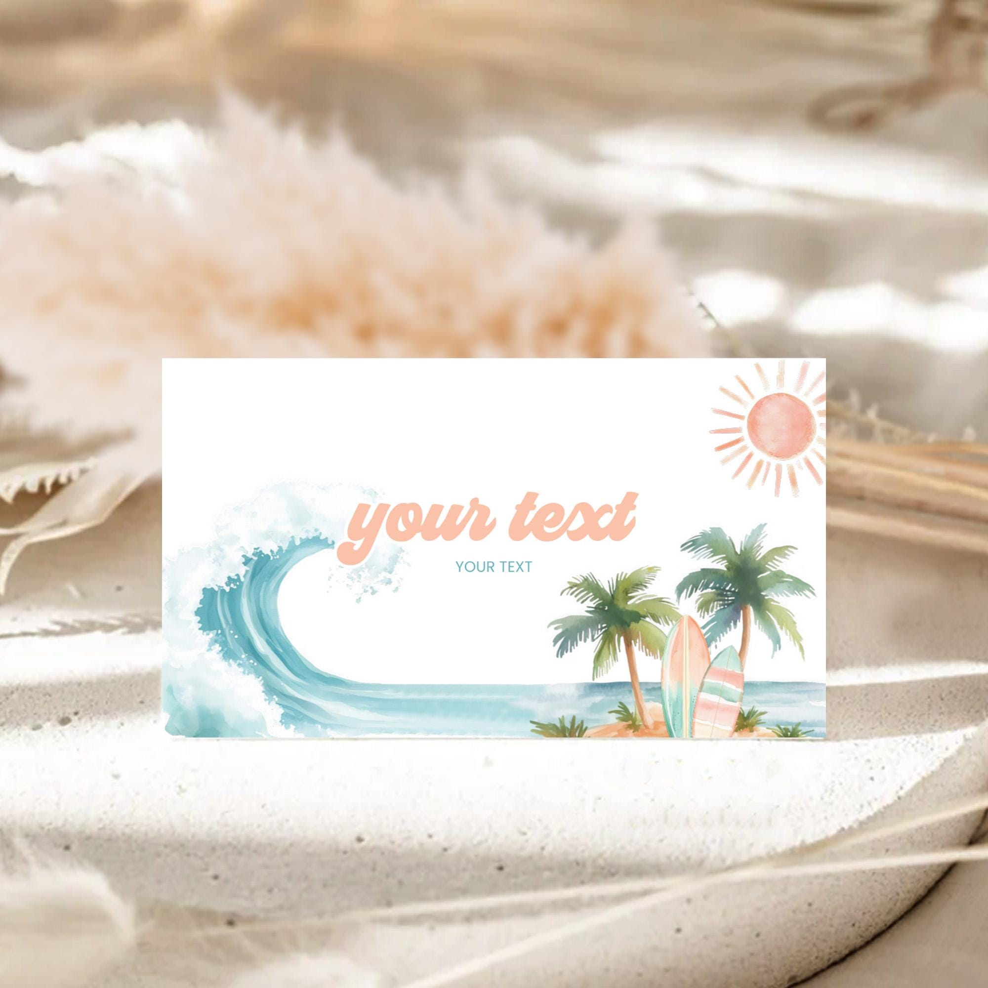 Birthday Tent Cards, Printable Place Cards, Food Labels | The Big ONE, Surf Wave, Surfboard, Beach Summer | Boy 1st Birthday Party Decor TB1