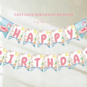 Happy Birthday Banner | ONE In The Sun, Pool Party Bash, Splish Splash, Summer | Girls 1st Birthday Party Bunting, Custom Decor Garland PPT