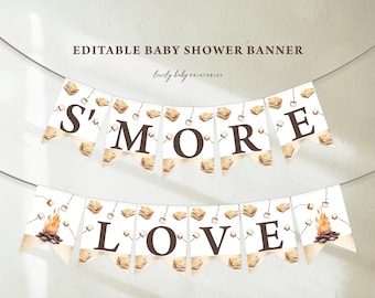 Baby Shower Party Banner, S'more Love | S'more Fun, Camping, Bonfire, Autumn Fall | Printable Baby Shower Party Bunting, Custom Garland SM1