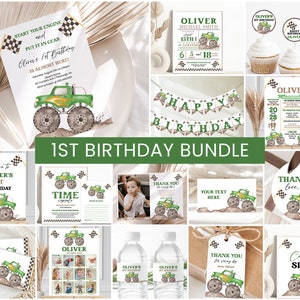 Monster Truck Birthday Bundle, Boys 1st Birthday Invite | Monster Truck, Start Your Engine | Printable Boys Birthday Party Decor, Ideas MTG