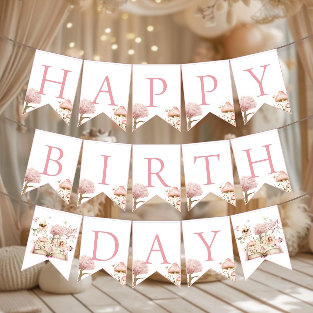 First Chapter Birthday Banner, Storybook Party Garland for Girls, Happy ...
