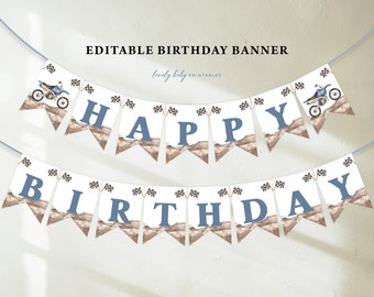 Gelukkige verjaardagsbanner | Crossmotor, racefiets, motorcross, snel ONE | Afdrukbare jongens eerste verjaardag Bunting, Custom Party Decor, Garland DBK