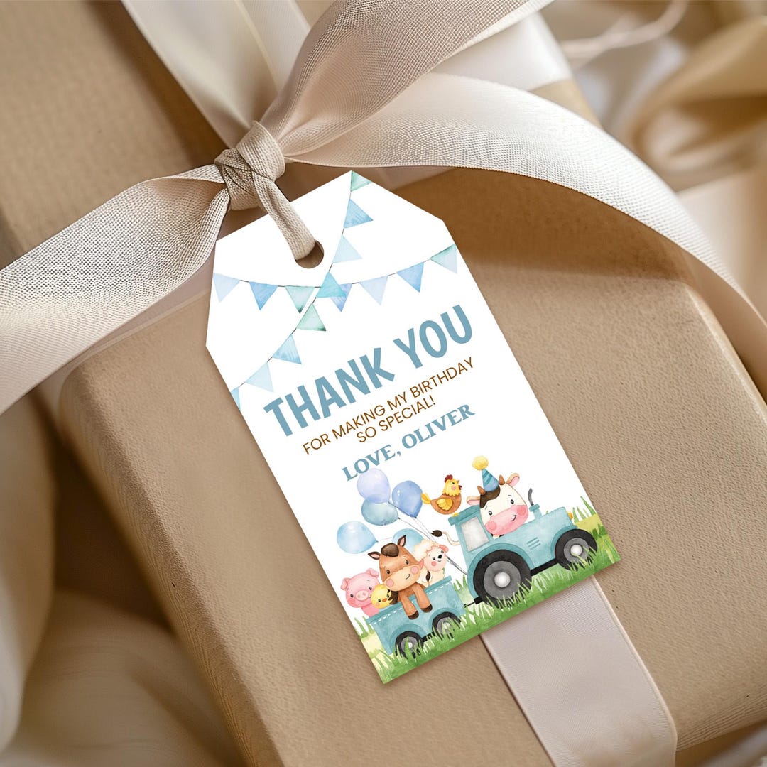 Farm Birthday Favor Tags, Barnyard Boy Birthday Thank You Tags ...