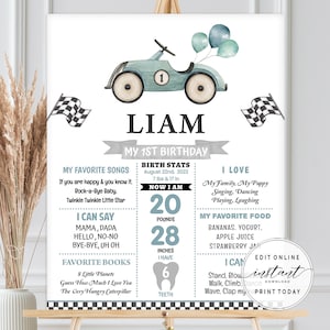 Bebê menino marco sinal para impressão primeiro aniversário marco placa editável marco cartaz modelo cartão de corrida idéias de decoração de festa de aniversário rc1