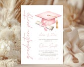 Pink Grad Party Invite, Modern Elegant Graduation Invitation for Girls, Class of 2026 | Editable Printable (Instant Download) GP7