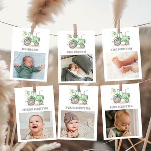 Birthday Photo Banner, 12 Months Banner, Year In Photos | Green Tractor, Start Your Tractor, Farm Vehicle | Boy 1st Birthday Party Decor TT1