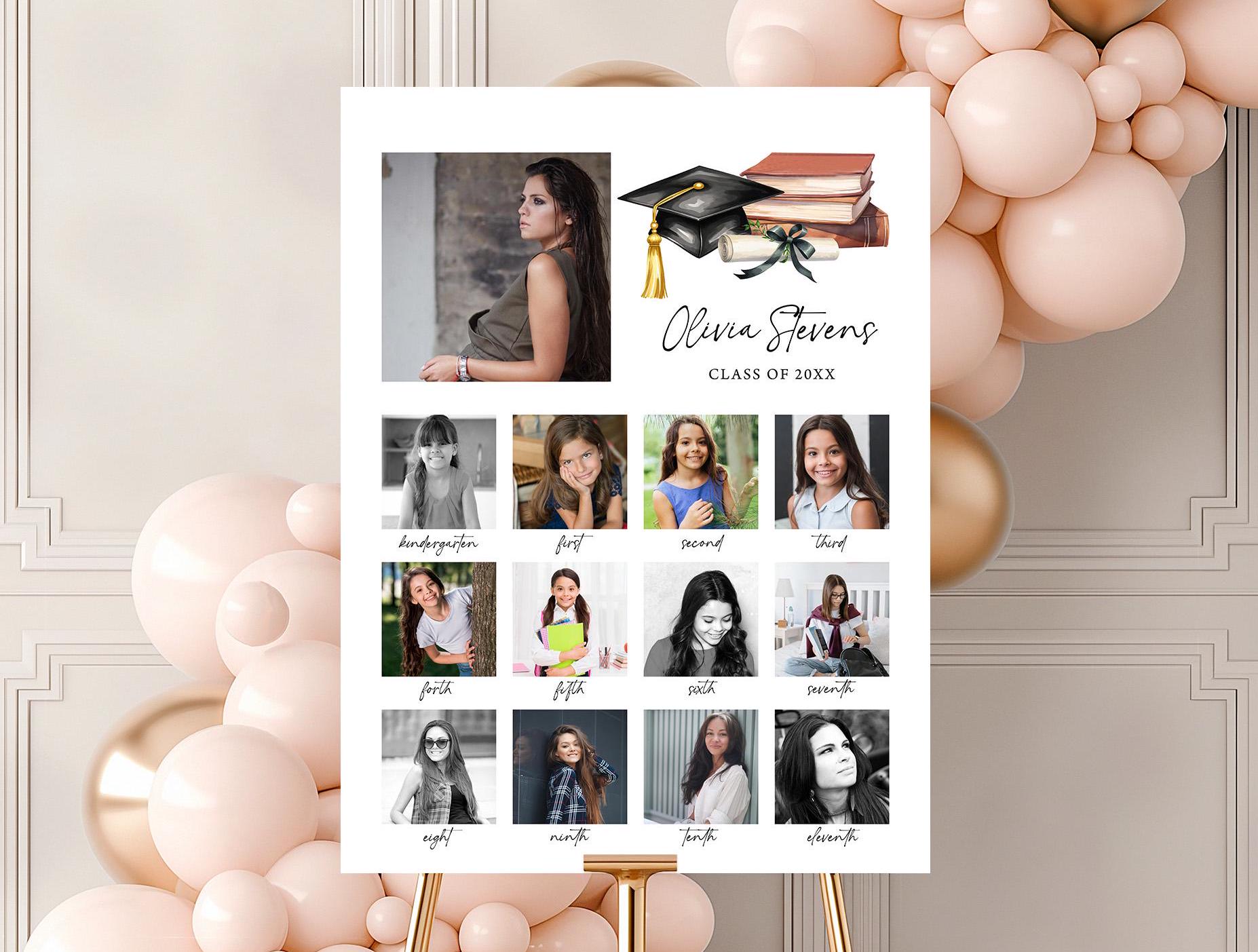 Graduation Photo Collage | Cap & Tassel, Diploma | Printable Grad Party ...
