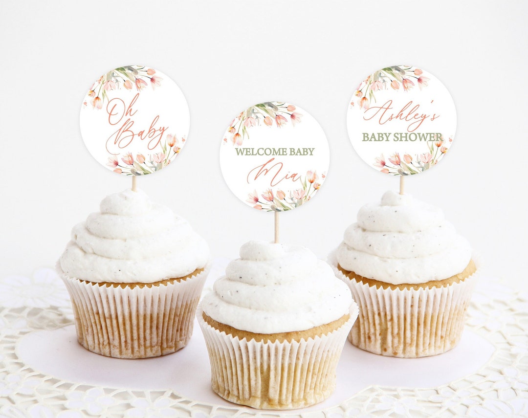 Printable Cupcake Toppers, Cake Decor Baby in Bloom, Blush Pink Floral ...