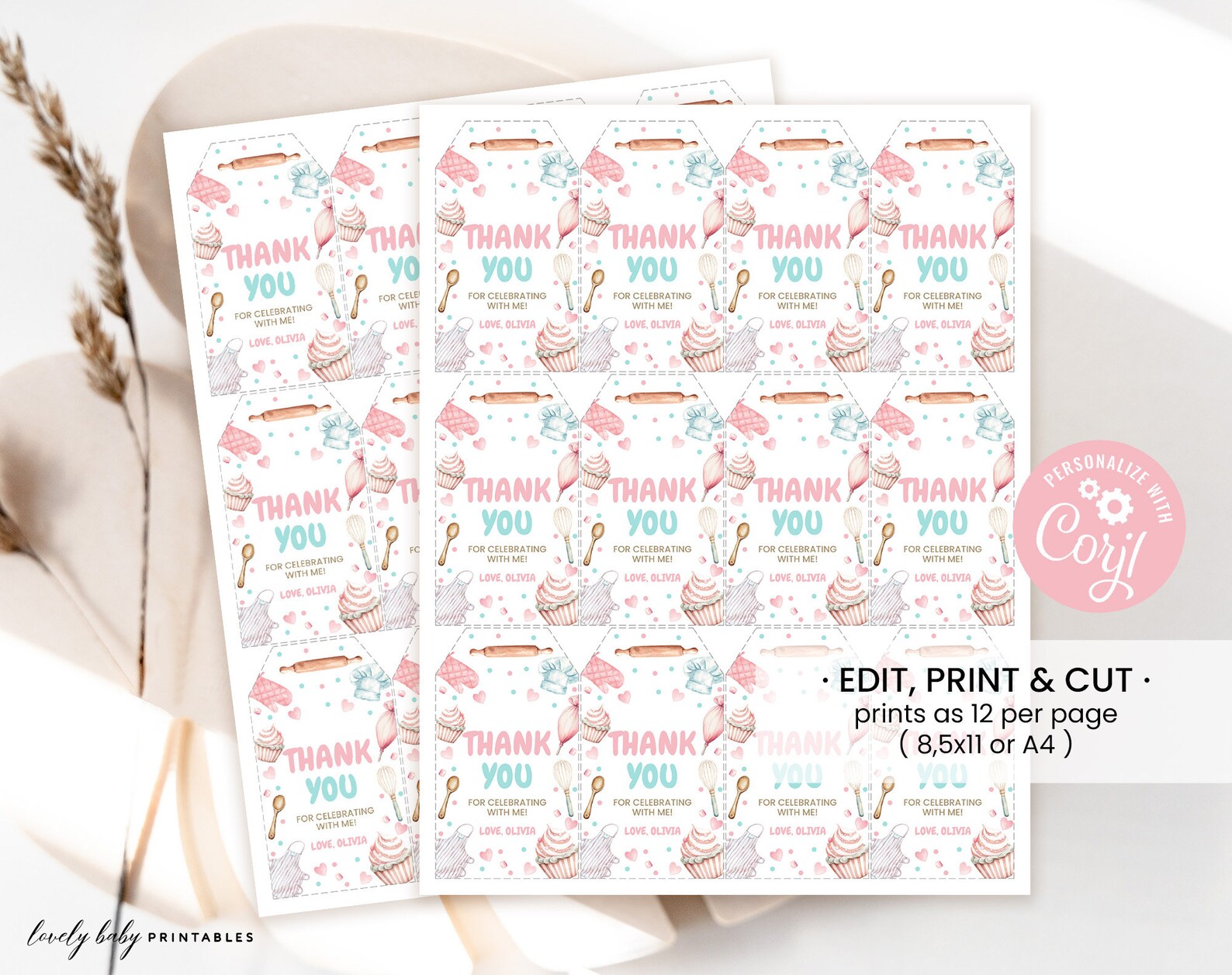 Printable Baking Party Favor Tags, Editable Birthday Thank You Gift Tag ...