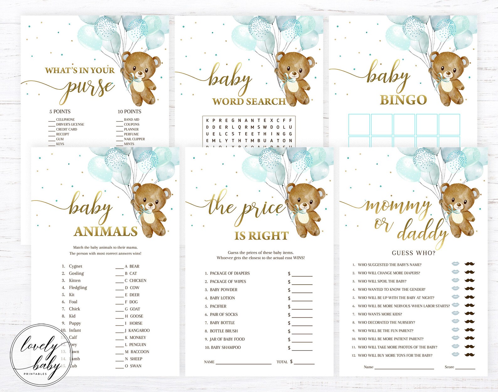 Printable Baby Shower Games Set Teddy Bear Baby Shower Games Etsy