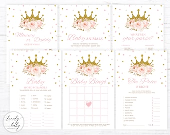 Pink and Gold Baby Shower Games Set Printable Baby Shower Games Bundle Shower Ideas Party Games Bundle Little Princess Baby Shower DIYPRI