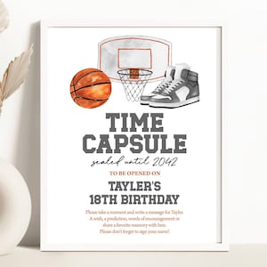 carte, capsule d'anniversaire d'anniversaire | Basket-ball, cerceaux, Passons un ballon | Décorations, idées et souvenirs de fête d'anniversaire pour garçon à imprimer HO1