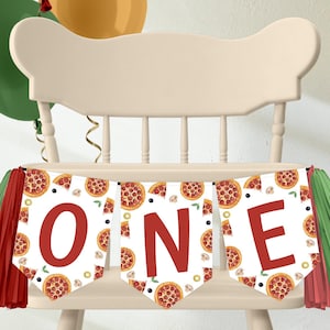 High Chair Banner, Birthday ONE Banner | Pizza Party, Slice of Fun | Printable Boys 1st Birthday Party Decor Ideas, Pizza Party Banner PZZ