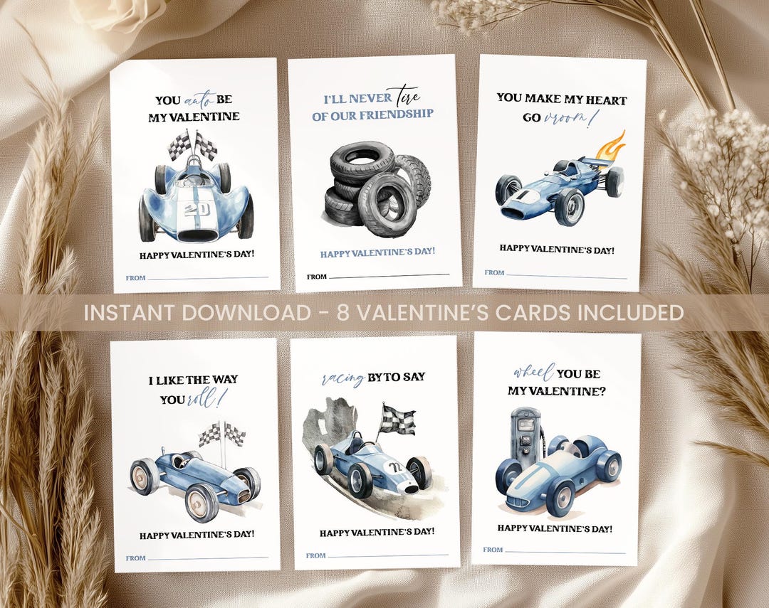 Printable Race Cars Valentine Cards, Kids Valentine Day Gift Tags ...