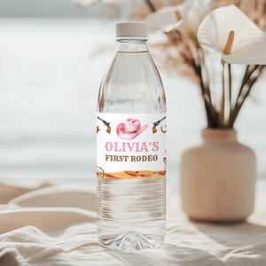 Editable Water Bottle Labels | Cowgirl, My First Rodeo, Western Hoedown | Printable Girls 1st Birthday Party Decor, Custom Bottle Label RB2