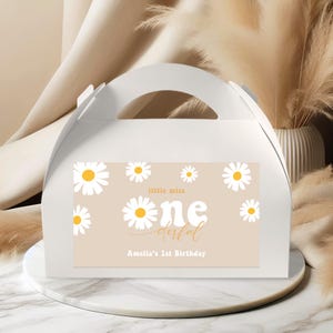 Gable Box Label, Gable Gift Box Stickers | Daisy, Little Miss ONEderful, Spring Flowers | Printable Girl 1st Birthday Party Favors Decor LMO