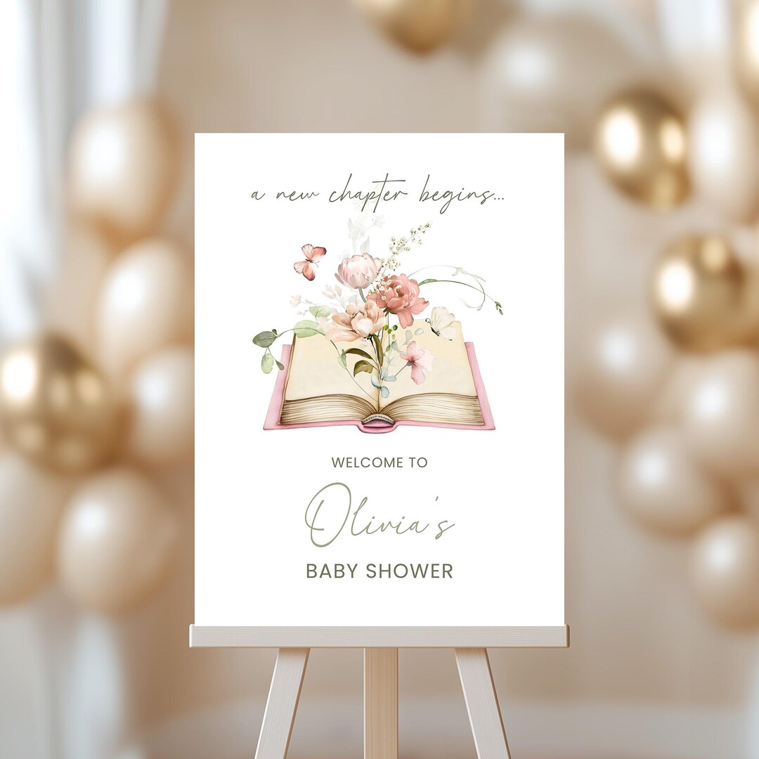 First Chapter Welcome Sign Storybook Baby Shower Welcome Sign, New Chapter Welcome Poster, Book ...