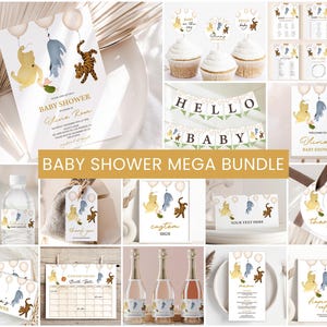 Winnie-the-Pooh Baby Shower Bundle, einladen | Klassische Winnie-the-Pooh, Vintage Pooh Bär | Baby Shower Party Dekoration, Spiele Schilder PO1 zum Ausdrucken