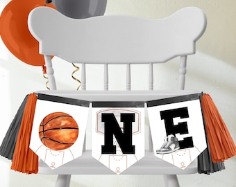 Basketball 1st Birthday High Chair Banner, ONE Party Banner (Digital Download) HO1