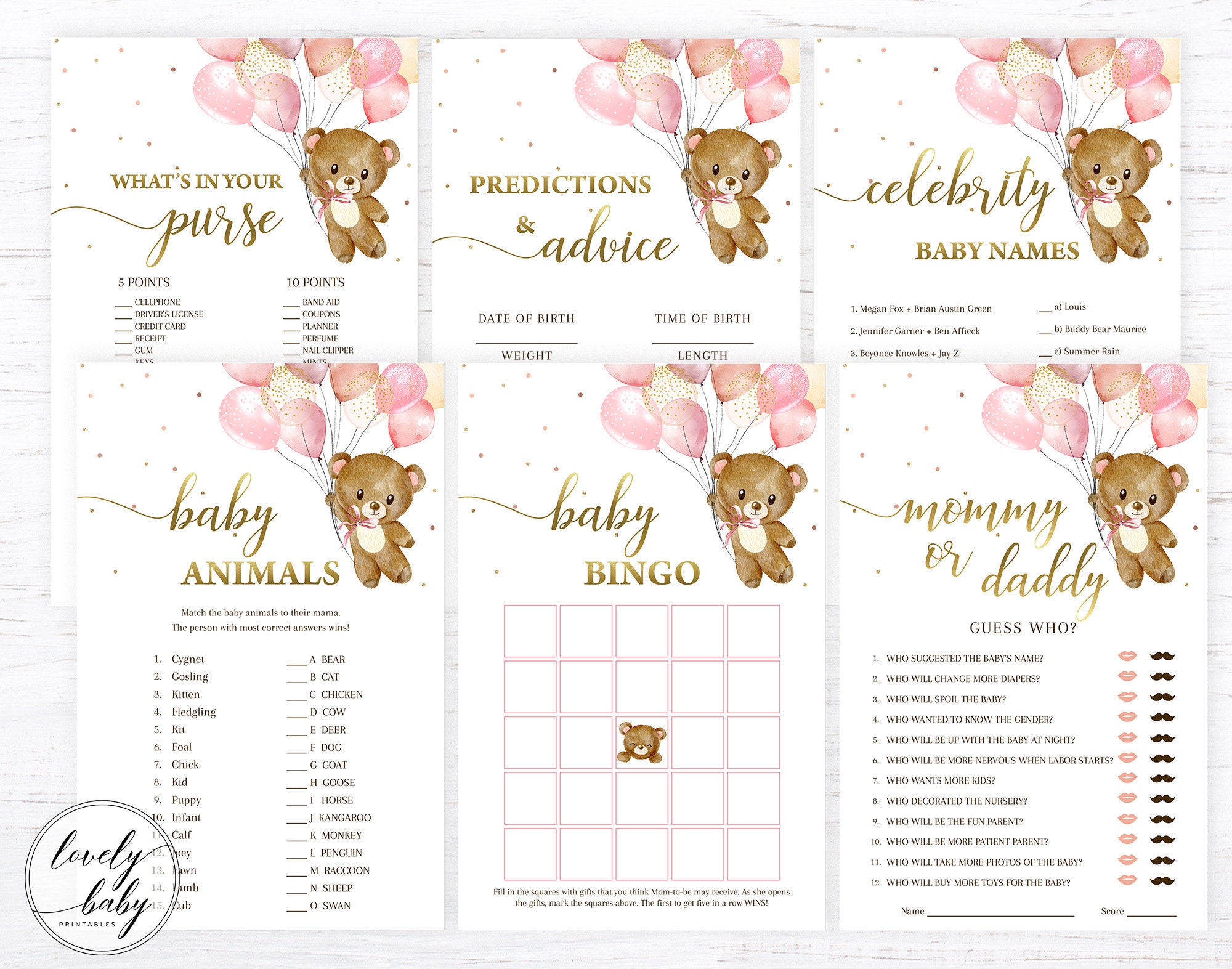 Teddy Bear Baby Shower Games Set Printable Baby Shower Games | Etsy