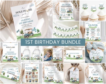 Pacchetto compleanno Hole in One, invito per il primo compleanno di un bambino / carrello da golf, tee da golf per par / idee stampabili per decorazioni per la festa del primo compleanno di un bambino HIO