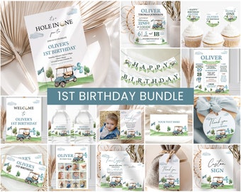 Hole In One Birthday Bundle, Boy First Birthday Invite | Golf Cart, Golfing Par Tee | Printable Boys 1st Birthday Party Decoration Ideas HIO