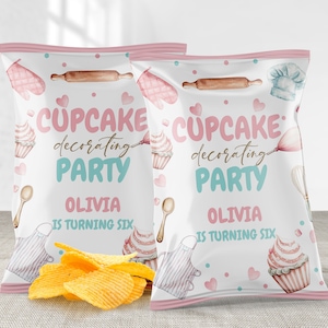Chips Taschen Vorlage, Mädchen Geburtstag Gastgeschenke | Cupcake Dekorieren Party, Cookie Chef, Süßigkeiten Backen | Druckbare Mädchen-Geburtstags-Party Dekor DPK