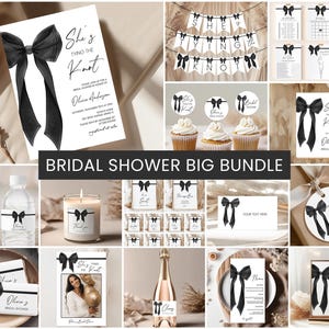 Bow Bridal Shower Bundle, Invite | Black Bow, Tying The Knot, Elegant Chic Ribbon | Printable Bridal Shower Party Decor, Games, Signs BS1