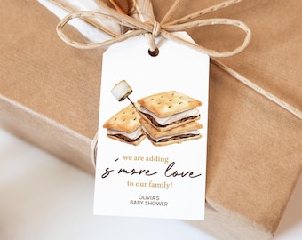 Printable Baby Shower Favors, Gift Tags | Smore To Love, Smore Fun, Camping, Bonfire | Editable Shower Party Favors Decor, Thank You Tag SM1