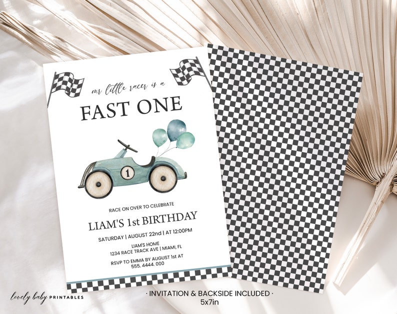 "One Speedy Year" Race Car 1st Birthday Banner - Boy's Car Theme Party Decor - View #8