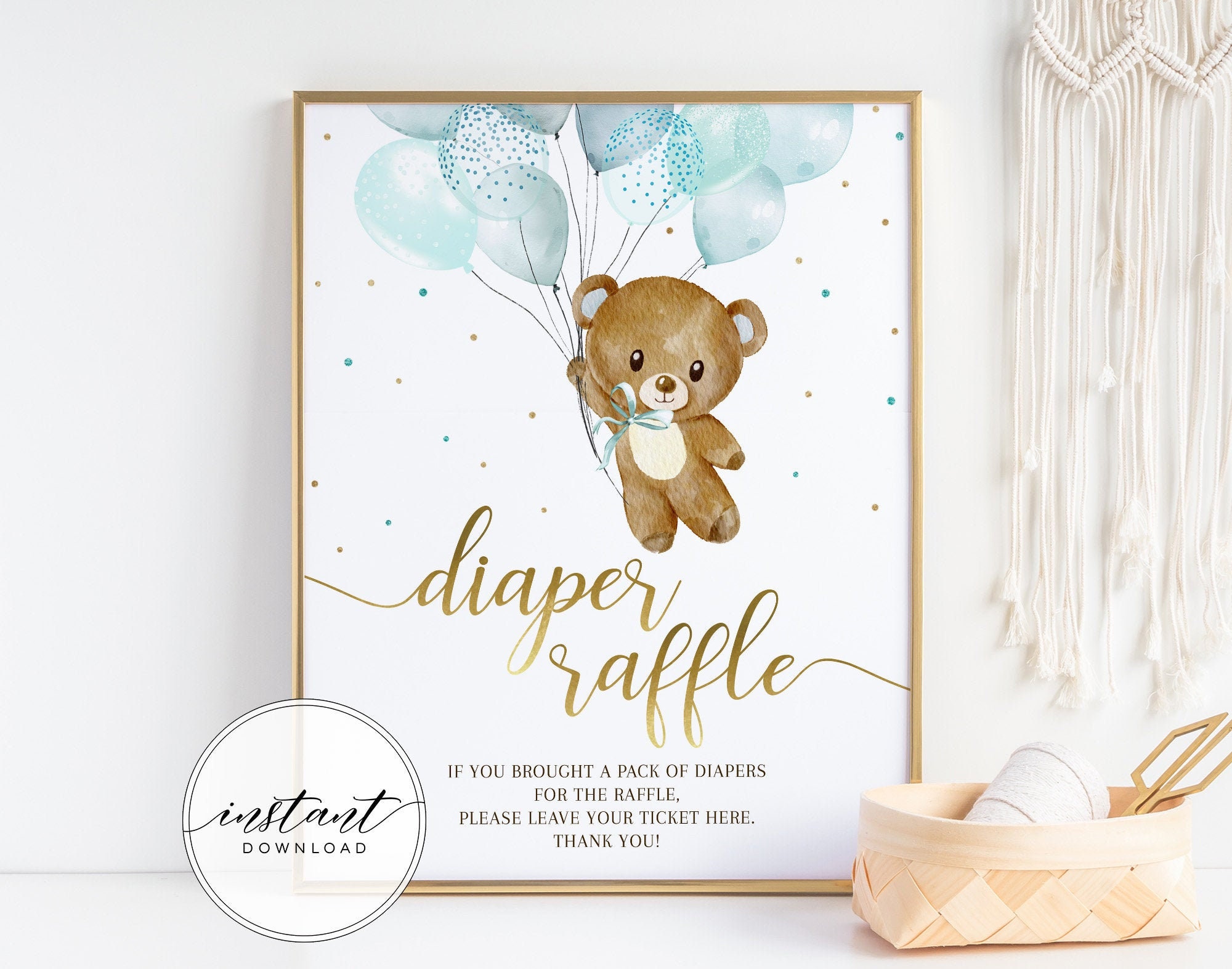 Teddy Bear Diaper Raffle Sign Printable Diaper Raffle Ticket | Etsy