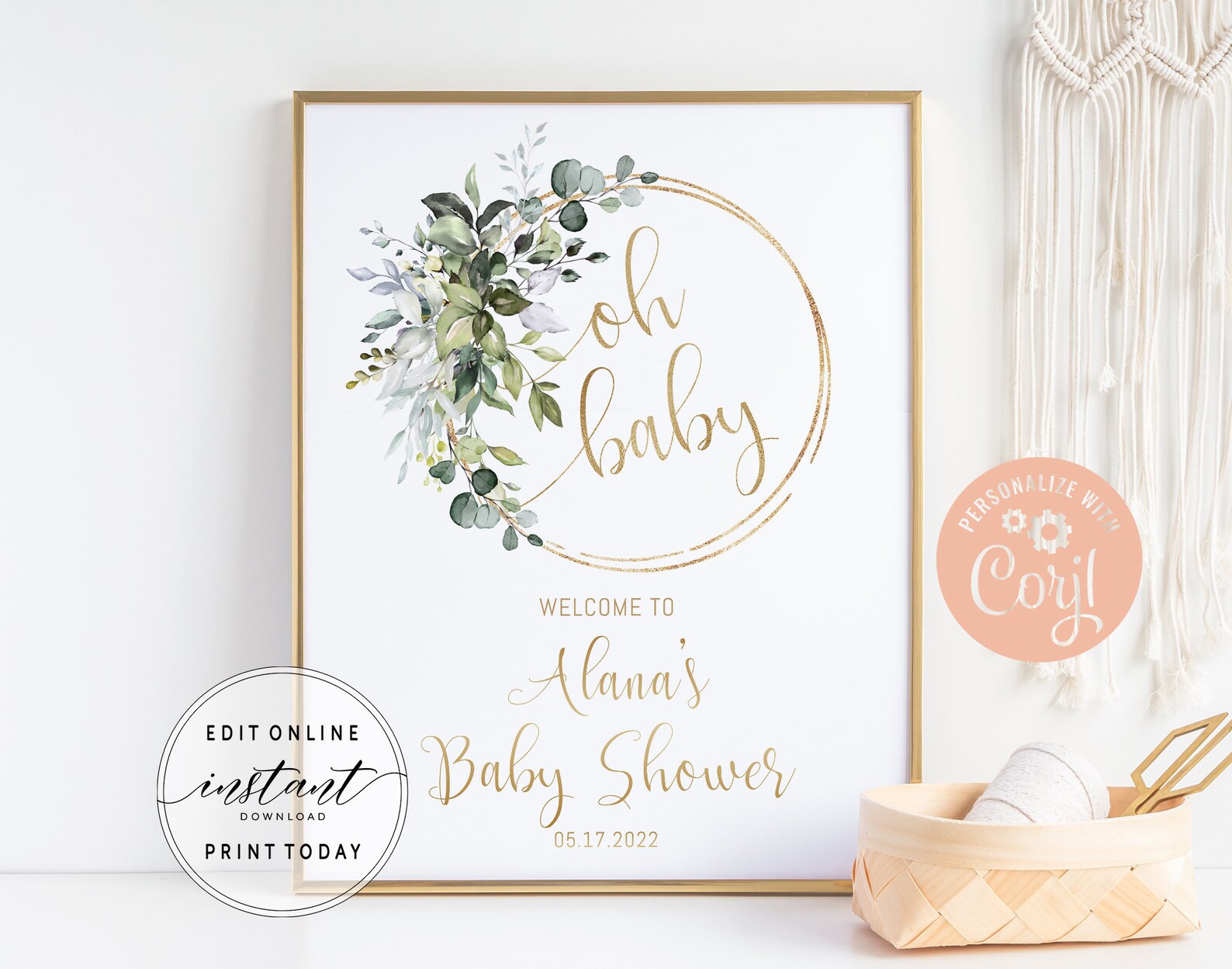 Greenery Baby Shower Printable Editable Welcome Sign Template | Etsy