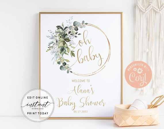 Greenery Baby Shower Printable Editable Welcome Sign Template | Etsy