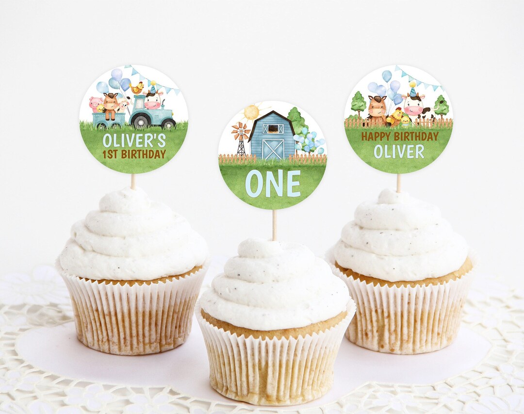 Printable Cupcake Toppers, Cake Decor Farm Animals, Barnyard, Ranch, Fall Boys 1st Birthday ...