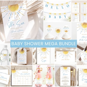 Editable Here Comes the Son Baby Shower Bundle | Sunshine, Sun | Boys Baby Shower Invite, Shower Party Decoration Ideas | Printable Editable
