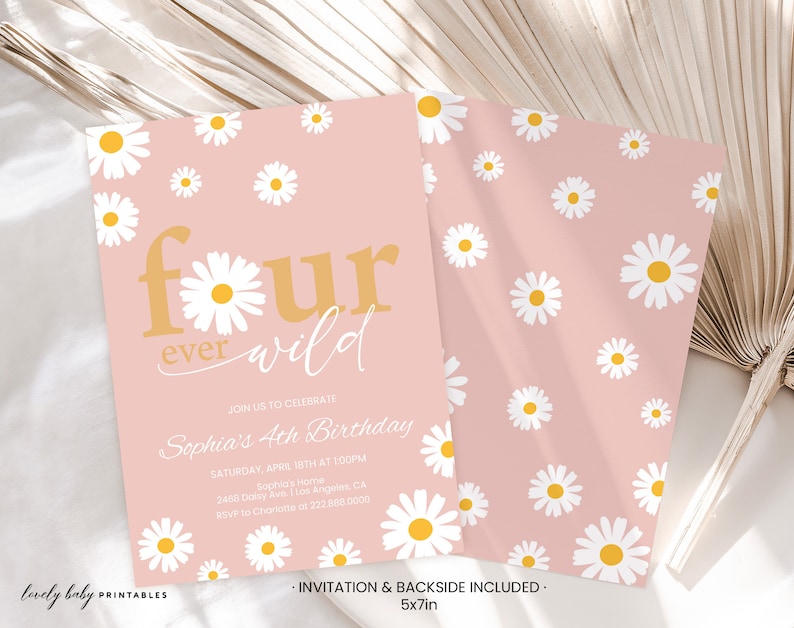 Editable Daisy Birthday Invitation Template Pink Daisy 4th Etsy