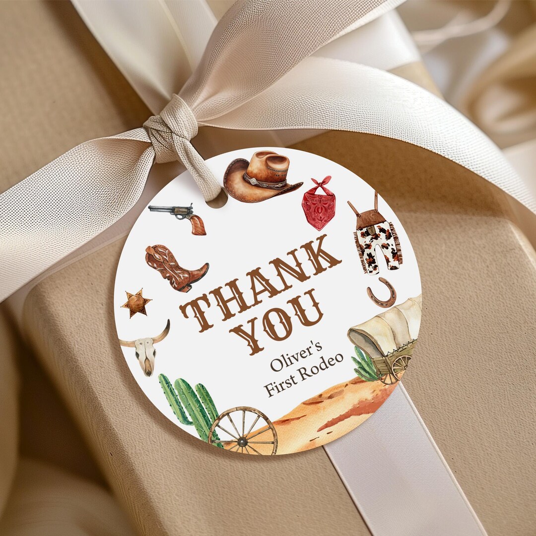 Birthday Favor Tags, Gift Tags, Stickers | Cowboy, My First Rodeo ...