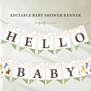 Banner para fiesta de baby shower, S'more Love, Winnie-the-Pooh clásico, osito Pooh vintage, banderines para fiesta de baby shower imprimibles, guirnalda personalizada PO1